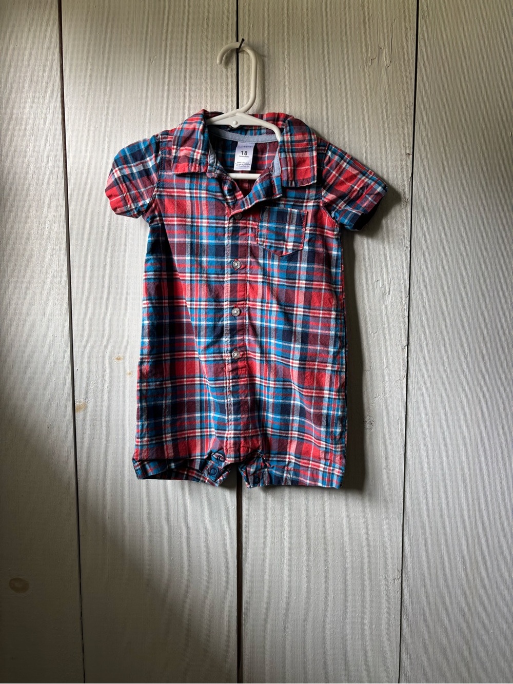 Carter's Red & Blue Plaid Button-Front One-Piece